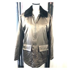 INC Outerwear shimmery brown faux fur collar S